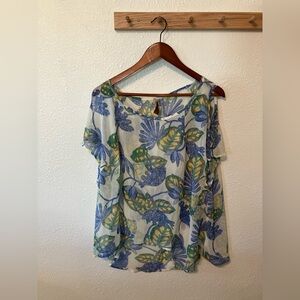 Democracy Blue and Green Floral Blouse